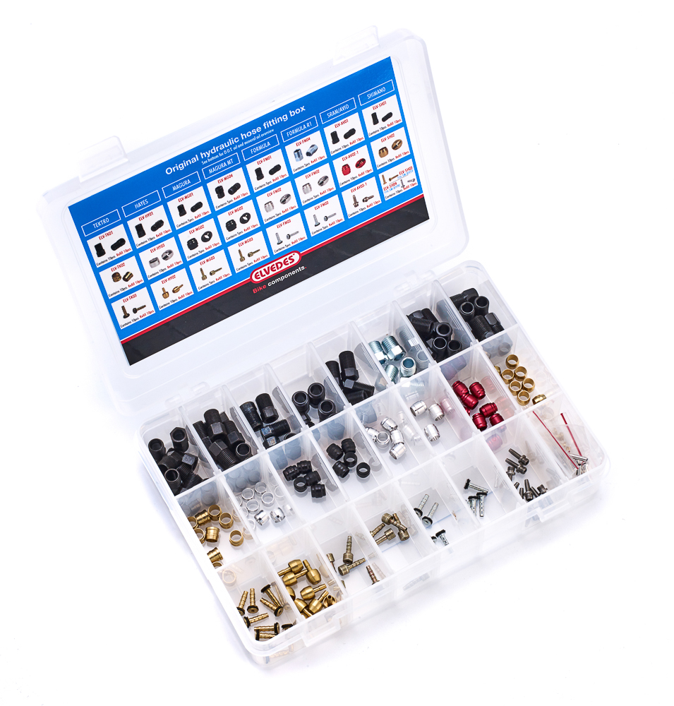 ELVEDES - Caja SET de accesorios de frenos hidráulicos (insert, oliva, tornillo compresión) - E2015145